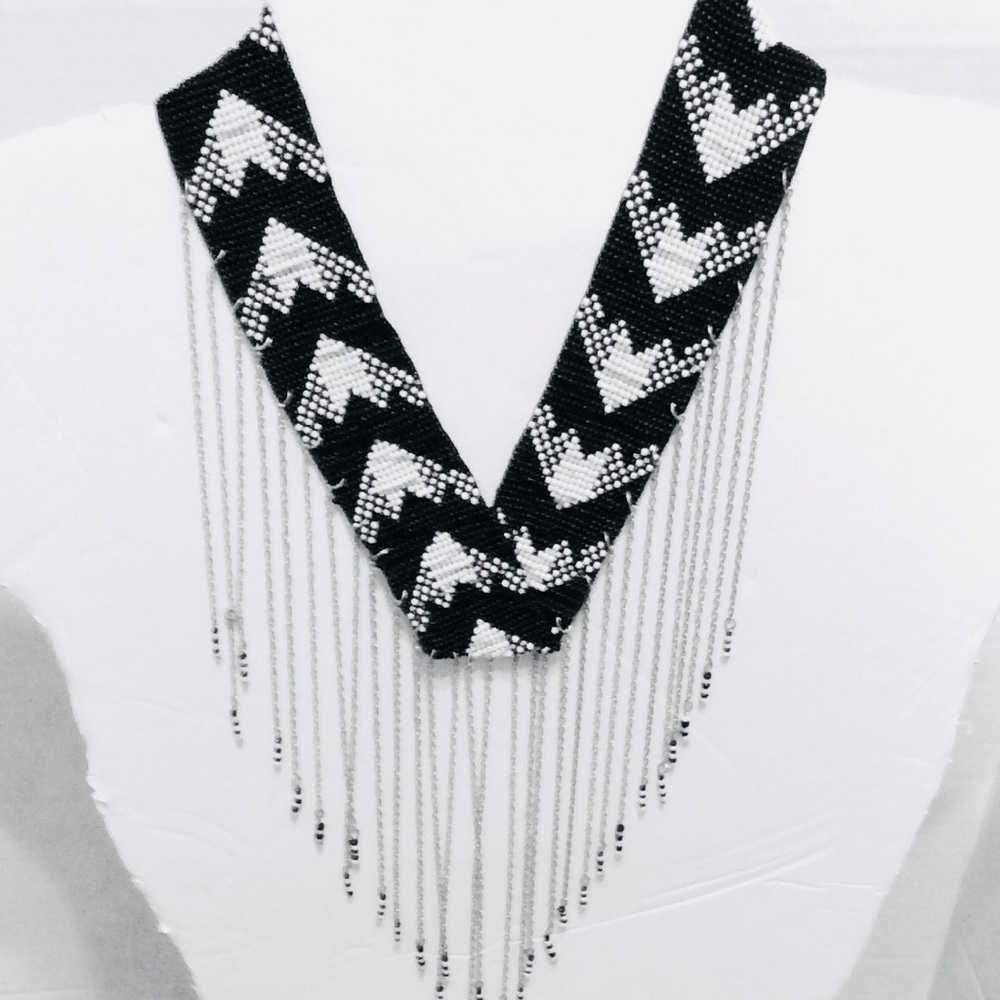 Earthbound Necklace Black White Beaded and Chain